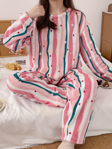 Conjunto De Pijama De Lana De Invierno Para Mujer, Ropa De D