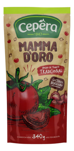 Molho de Tomate Tradicional Cepêra Mamma d'Oro sem glúten em sachê 340 g