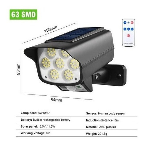 Reflector Foco Sensor De Movimiento Recargable Con Luz Solar
