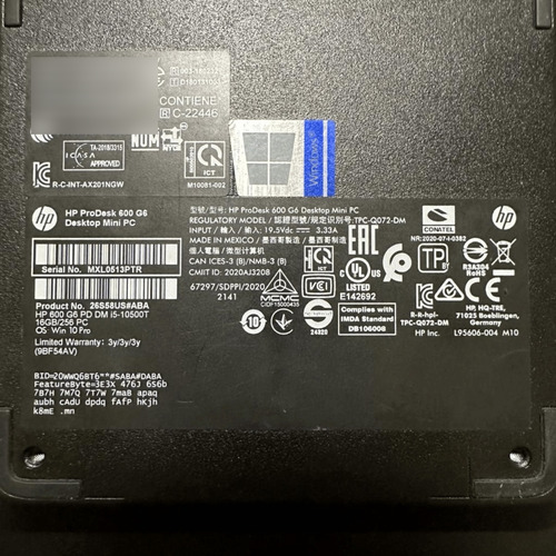 Hp Prodesk 600 G6 Desktop Mini Pc I5-10500t 16 Gbram 256 Ssd (Usado)