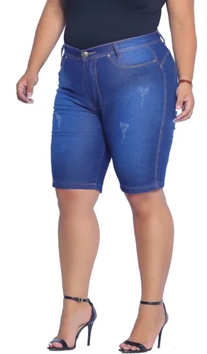Bermuda jeans feminina cintura alta cheap plus size