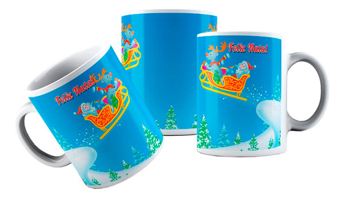 Caneca Cerâmica Papai Noel Polo Norte Feliz Natal Trenó