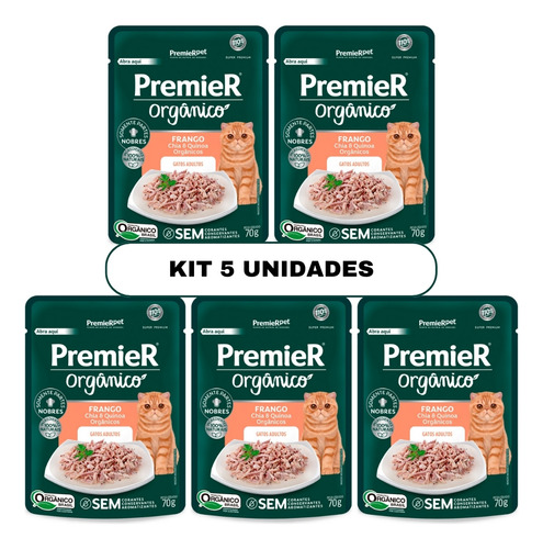 Kit 5un Sachê Premier Gourmet Frango Para Gatos Adultos 70g