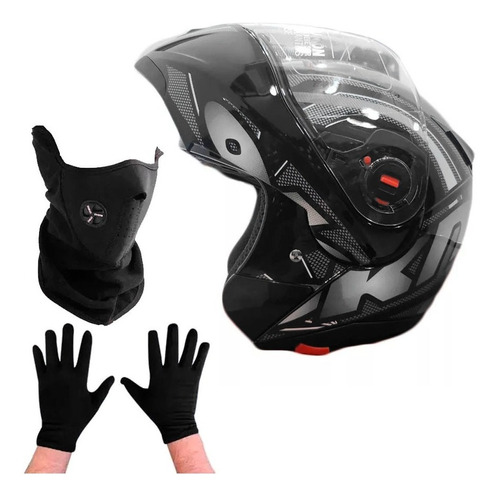 Casco Rebatible Okinoi 10 Doble Visor + Guantes+ Mascara Fas