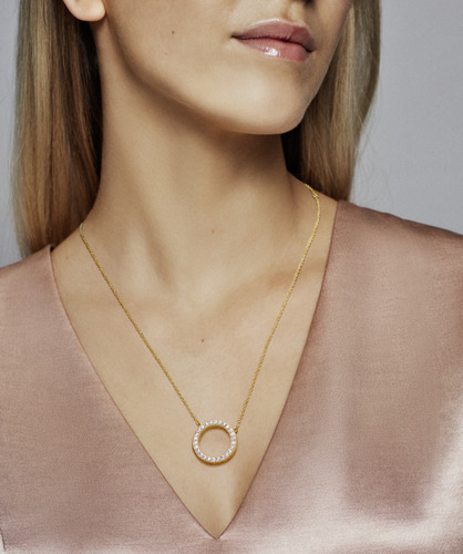 Collar Círculo De Brillo Recubrimiento En Oro De 14k Color Dorado