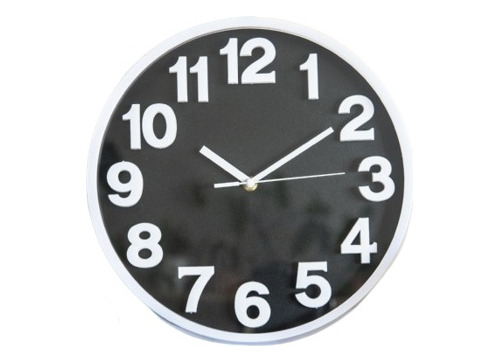 Reloj Pared Pl. Mco Bco Fdo Negro Num.bl 30cm Diam