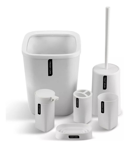 Set Baño Plástico X6 Cesto Dispenser Jabon Escobilla