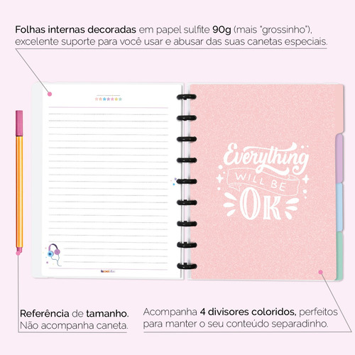 Caderno Disco Personalizado Inteligente 17x23 Areia Magenta