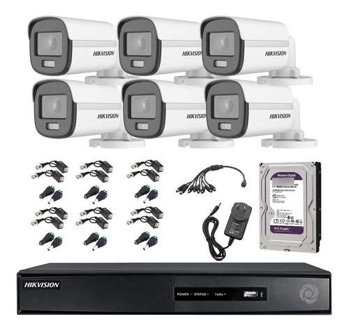 Kit Seguridad Hikvision Dvr 8ch + 6 Camara 2mp Colorvu + 1tb