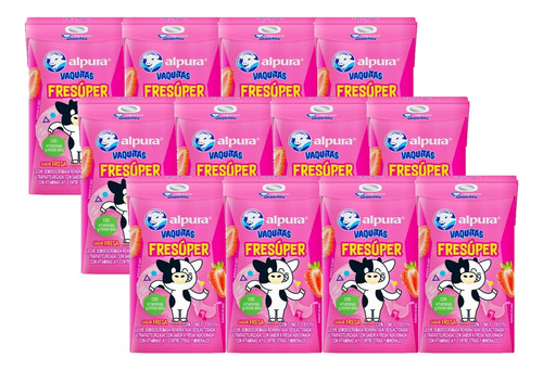 Leche Alpura Vaquitas Lechitas Sabor Fresa 12 Pzs De 190 Ml