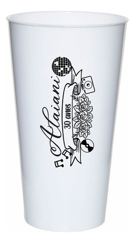 Kit 100 Copos Festa Caldereta 390ml Acrílico Personalizados Cor Branco