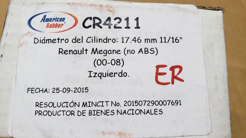 Imagen 6 de 7 de Cilindro De Freno Renault Megane Medida 11/16 Izquierdo