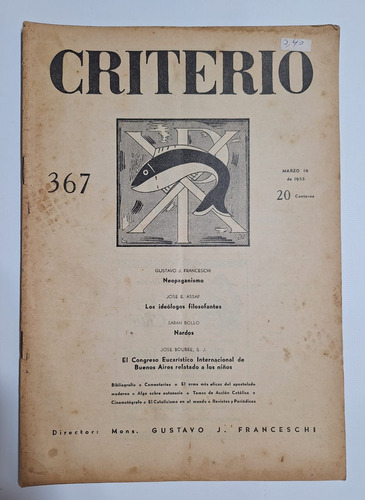 Antigua Revista Criterio 1935 Marzo N°367 Religion Le411