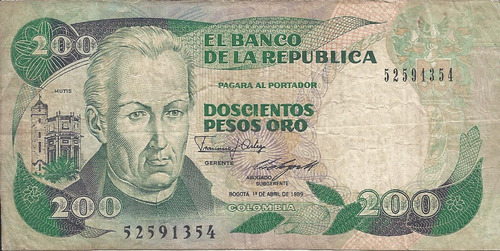 Colombia  200 Pesos Oro 1 Abril 1989