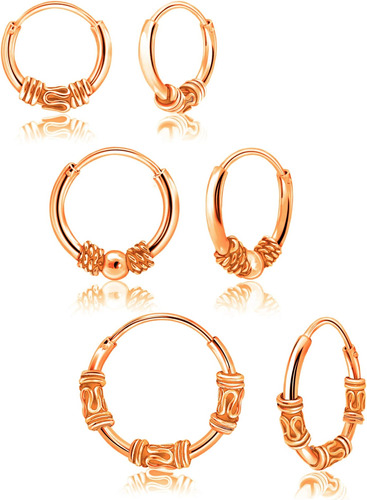 Hoops & Loops Juego De 3 Pares De Aretes De Aro Sin Fin De C