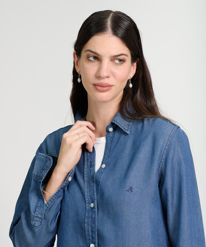 Camisa Tencel Mujer Brooksfield Denim Jean Elegante Bm3014