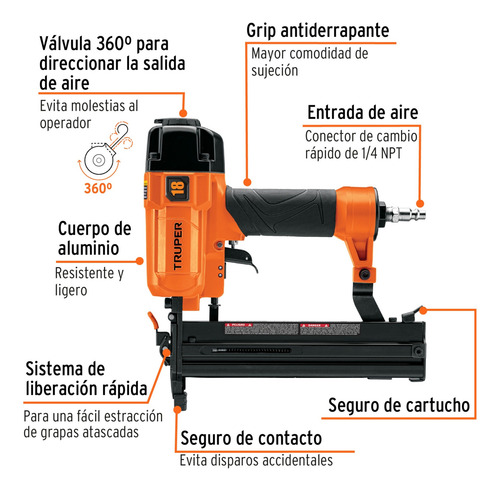 Engrapadora Neumática Calibre 18 Profesional Truper