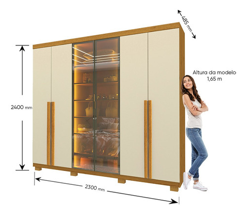 Guarda-roupa Casal 6 Portas Com Pés Com Led Imperatriz