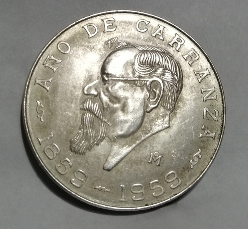 Moneda 5 Pesos Plata .720 De 1959  Año De Carranza  