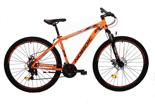 Mountain bike Nordic X 1.0 R29 M 21v frenos de disco mecánico cambios SLP y Shimano color naranja con pie de apoyo  