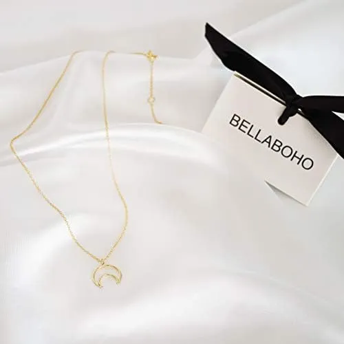 Bellaboho Collar De Luna Creciente Cadena Chapada En Oro De