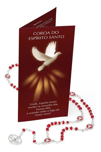 Terço Coroa Do Espirito Santo Com Folheto De Oração Cor Vermelho