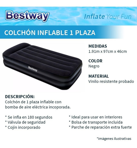 Colchon Inflable 1 Plaza Bestway Con Inflador Electrico