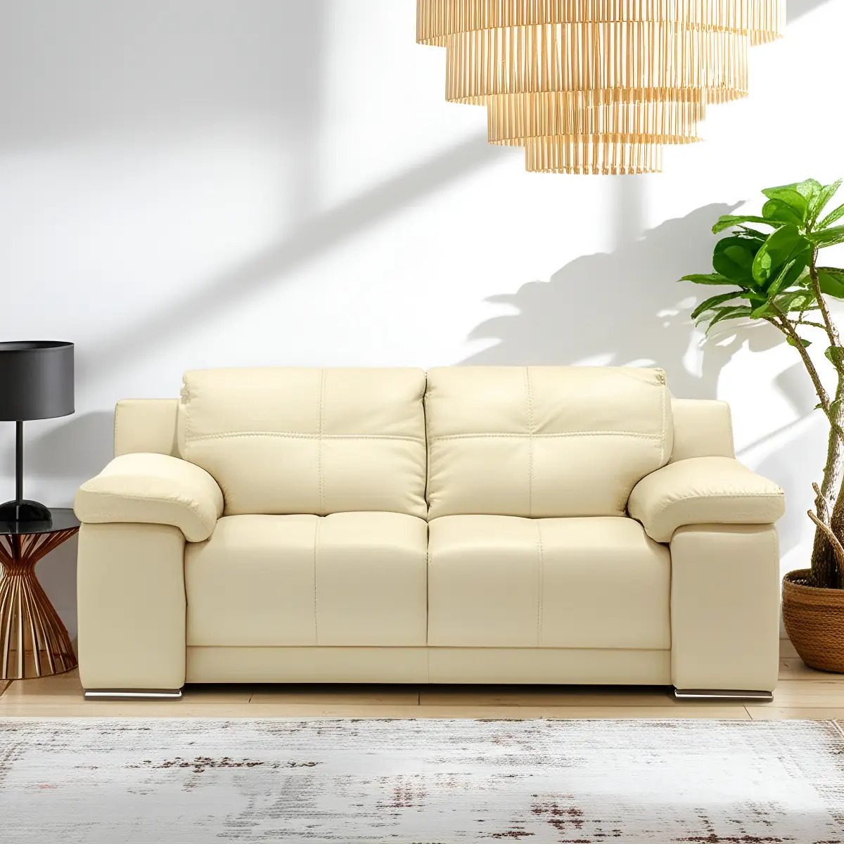 Sofá Rosen 5037 2 Cuerpos Cuero Beige