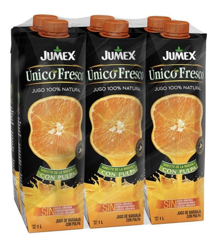 Jumex Unico Fresco Paquete 6 Piezas 1 Litro Sabor Naranja