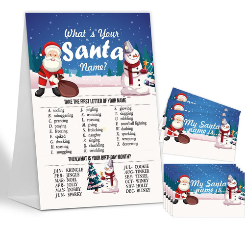 Whats Your Santa Name Game, 1 Cartel Temático De Papá Noel Y