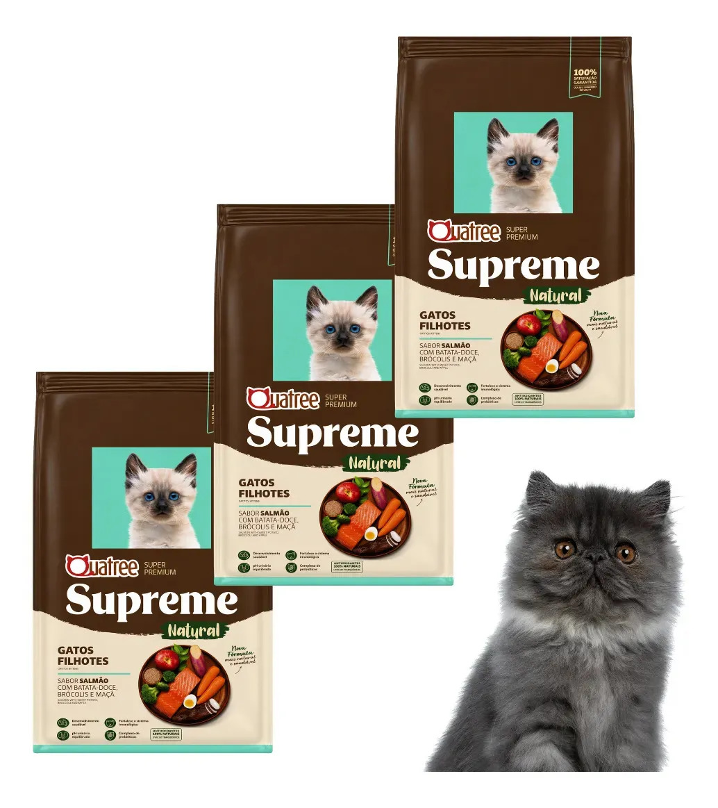 Kit 3 Pct Ração Quatree Supreme Filhote Salmão 1kg Premium