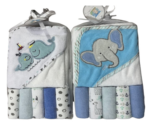 Set Toalla Con Capucha Bebe 5 Mas Toallitas Multiuso Baño