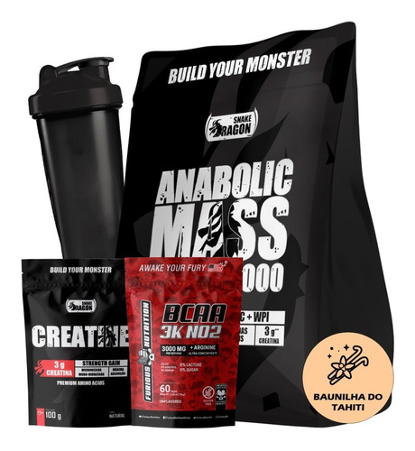 Kit Anabolic Mass C/ Creatina 3kg + Bcaa + Creatine + Shaker