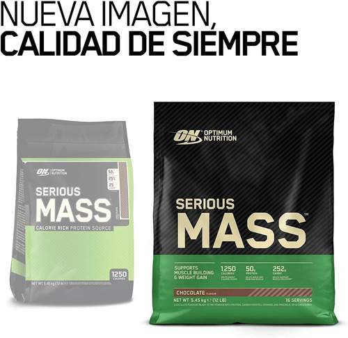 Suplemento en polvo Optimum Nutrition Mass Serious Mass carbohidratos sabor vainilla en bolsa de 5.44kg