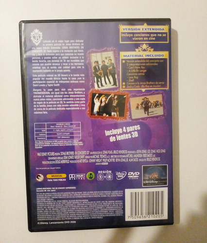 Dvd Jonas Brothers En Concierto 3d + Lentes 3d (Usado)