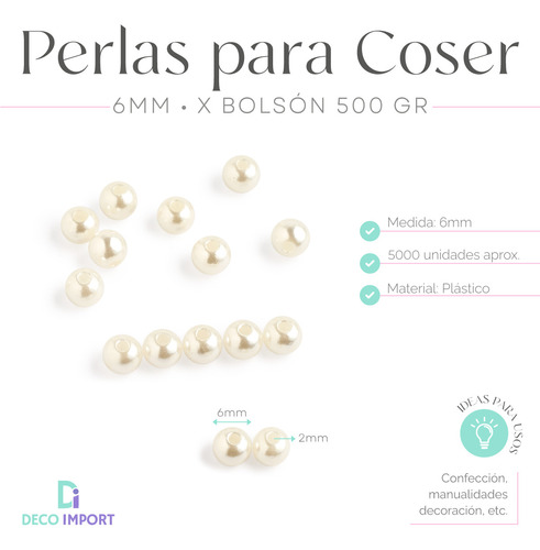 Perlas Para Coser 6mm 500g Medio Kilo 5000 Perlas Plásticas