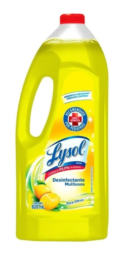 Limpiador Lysol Desinfectante Liquido 820 Ml Limon Mata 99%