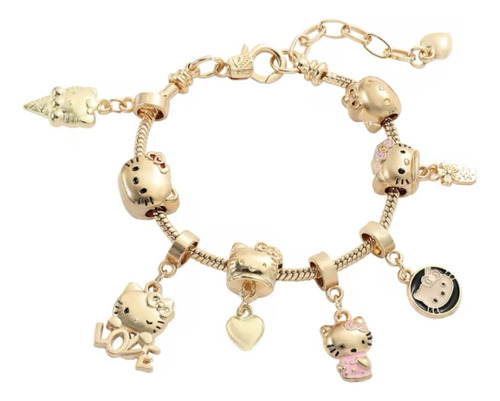 Pulsera Brazalete Hello Kitty Con Charms Dorados