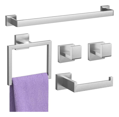 Juego Set 5 Accesorios Toallero Completo Baño Acero Inoxidable Plateado - Ts Home