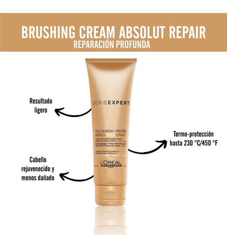 Imagen 2 de 3 de Crema Para Peinar Absolut Repair L´oréal Pro 125 Ml