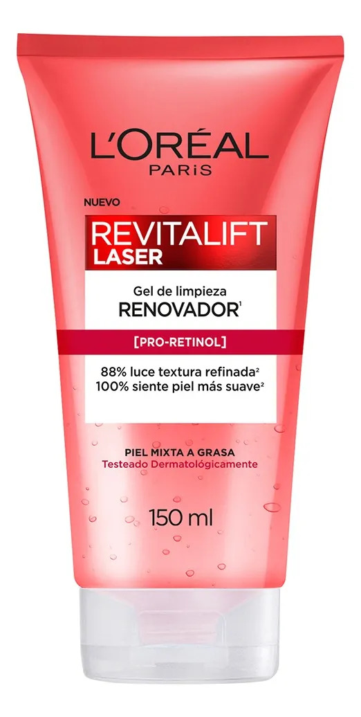 L'Oreal Paris Revitalift Laser, Gel Limpiador Facial Renovador, enriquecido con Pro Retinol, 150 ml