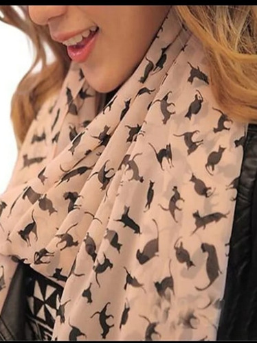Bufanda De Gasa Cuadrada Con Estampando De Gato