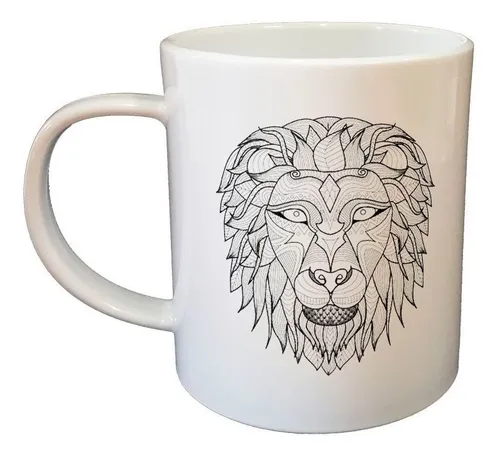 Taza De Plastico Leon Dibujo Lineas Art