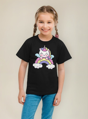Playera Unicornio Arcoiris Cute Kawai Blanco Y Negro Niñas
