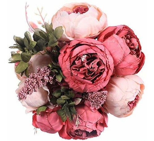 Flores Artificiales De Seda/ Ramo De Peonias/ Rosa Oscuro