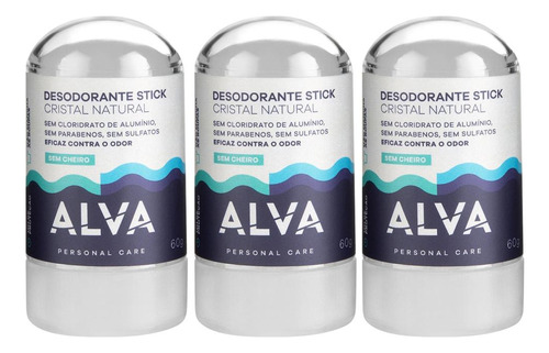 Kit Desodorante Cristal Alva Sem Perfume C/ 3 Un De 60g Cada