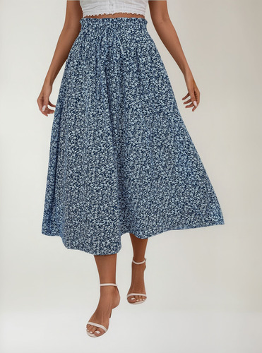 Saia Feminina P, Moda, Casual, Verão, Com Cordão, Estampa De