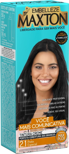 Kit Tinte Maxton  Tintura creme tom 2.1 preto especial para cabelo