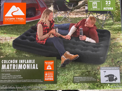 Colchón Inflable Matrimonial + Bomba Eléctrica Para Camping