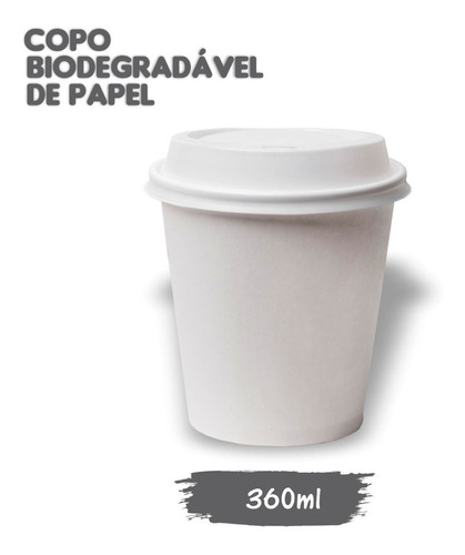 50 Copos Térmicos Papel Biodegradável Branco/preto 360ml 